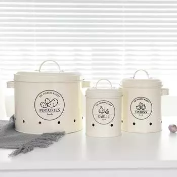 Набор из 3 контейнеров для картофеля, лука, чеснока, контейнеры для хранения, металлическая коробка, белый кухонный органайзер, ящик для хранения, большая емкость белый