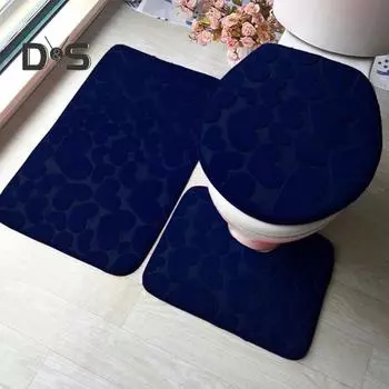 Набор из 3 ковриков для ванной с тиснением в виде сердечек, впитывающие нескользящие коврики для ванной комнаты, U-образный контурный коврик для унитаза, быстросохнущий коврик для ванной комнаты серый