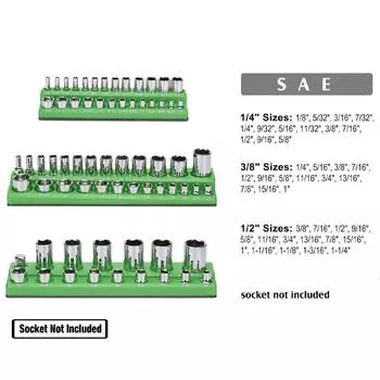 Набор из 3 магнитных держателей для гнезд, набор для ремонта, 1/4 &3/8 &1/2 привод, 68 слотов, профессиональный качественный органайзер для инструментов зелёный