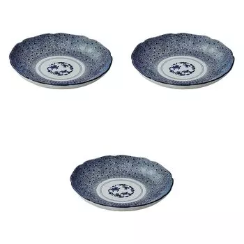 Набор из 3 маленьких антикварных тарелок для пасты из крашеной сосны с бамбуком и сливой х Тарелка для лапши Сетомонохонпо [22,5 3,5 см]