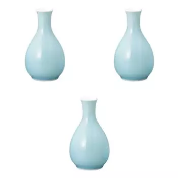 Набор из 3 маленьких сакешниц из селадона с росписью. Саке, усиленное Setomonohonpo, шаровидные [6,411,3 см] (130 куб.см)] бутылки, фарфор,