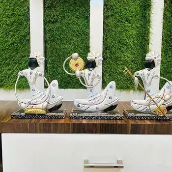 Набор из 3 металлических музыкантов Rajasthani Sardar, экспонат Декоративные предметы для дома | Подарочные товары