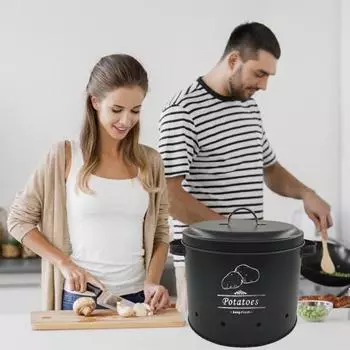 Набор из 3 металлических ведер для хранения с системой вентиляции на 360 градусов, многоцелевое хранилище для чеснока и картофеля большой емкости 3pcs чёрный