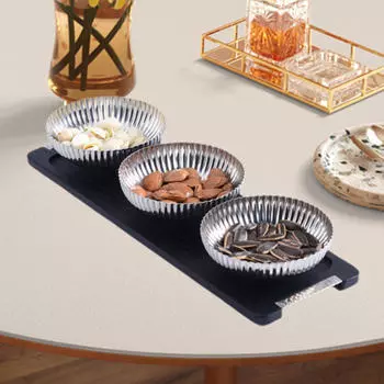 Набор из 3 мисок с подносом, нержавеющие многоцелевые десертные миски для конфет из дерева