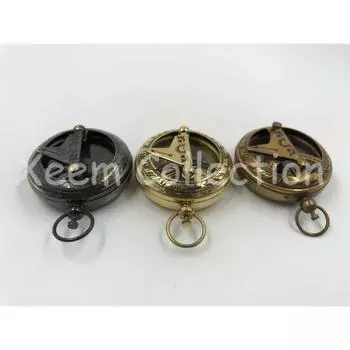 Набор из 3 морских 2-дюймовых латунных открытых рабочих солнечных часов, компас, полированная латунь, черный антиквариат, коричневый антиквариат и белый набор из 3 коричневый