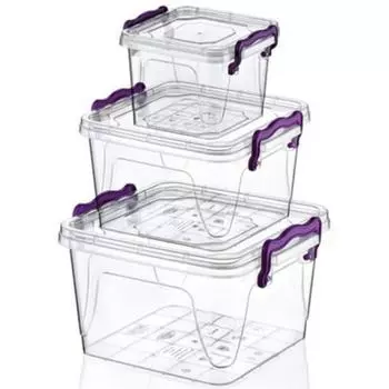 Набор из 3 пластиковых квадратов Hobby Life из 3 предметов (0,55+1,2+2,4 л) Контейнер для хранения