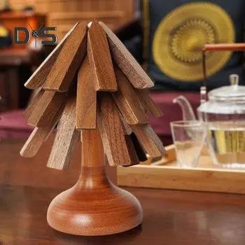 Набор из 3 подставок под горячее в форме рождественской елки, подставки под приборы из орехового дерева, термостойкие подставки под горячее, кастрюли и сковородки, стол ручной работы коричневый