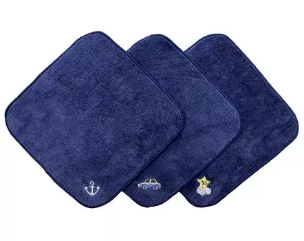 Набор из 3 полотенец Imabari Towel x Smiley Navy Mini Towel Handkerchief для мальчиков с именем Space Car Smiley Гладкий материал, похожий на велюр (Якорь и звезда) тёмно-синий
