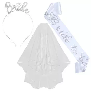 Набор из 3 предметов для девичника: Комплект свадебной короны Невеста , обруча для волос, плечевой ленты и головного убора-вуали.