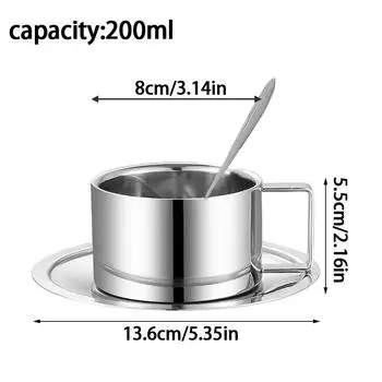 Набор из 3 предметов для домашнего офиса, элегантная кружка для кофе из нержавеющей стали 304 с подставкой для ложки 180ml