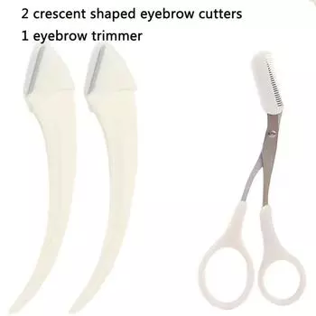 Набор из 3 предметов для стрижки бровей с изогнутыми лезвиями и расческой для начинающих, инструменты для ухода за бровями для женщин