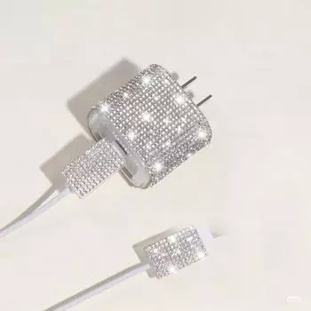 Набор из 3 предметов Красивый блестящий защитный чехол со стразами из силикона для зарядного устройства USB-кабеля с защитой от поломки чёрный