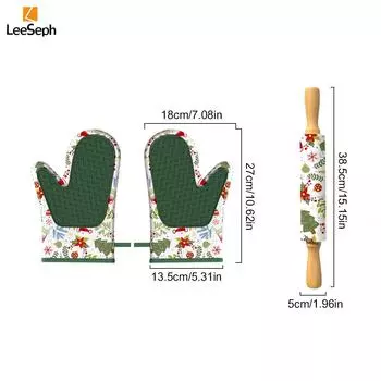 Набор из 3 рождественских прихваток и скалок Leeseph, набор для выпечки с рождественской тематикой для рождественского ужина, пекарни