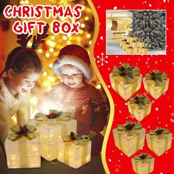 Набор из 3 рождественских светящихся коробок, предварительно освещенные светодиодные светящиеся коробки для украшения M белый