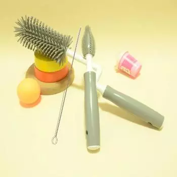 Набор из 3 щеток для детских бутылочек, силиконовые щетки для чистки сосок и соломинок, многофункциональная щетка для чистки детских вещей с длинной ручкой серый