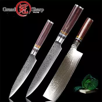 Набор из 3 шт. дамасских ножей, кухонные ножи для нарезки накири, 67 слоев vg10, японский дамаск