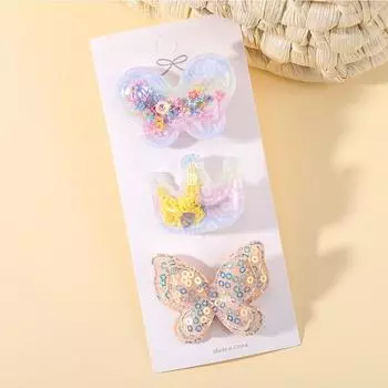 Набор из 3 шт. детских бантов с пайетками и зажимов BB для девочек, заколки для волос в виде звезды и бабочки, ручной работы, боковые заколки для челки, аксессуары для волос