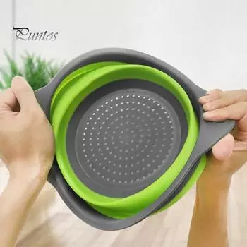 Набор из 3 складных дуршлагов с ручками, быстрое сливное кухонное сито, складная конструкция для экономии места, термостойкие сита для пасты, цветные 3pcs зелёный