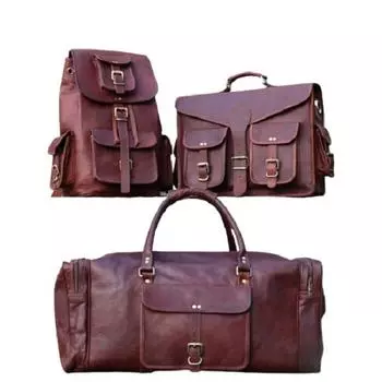 Набор из 3 сумок Кожаная сумка-мессенджер для ноутбука Кожаный рюкзак Кожаная спортивная сумка 18 X 18 X 14 in коричневый