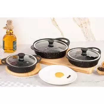 Набор из 3 тарелок для гранитного литья, черный