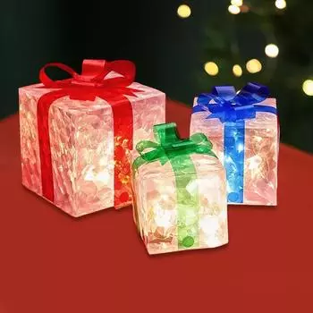 Набор из 3 украшений в виде юбки для рождественской елки с бантом, светящиеся рождественские коробки, рождественские украшения для рождественской праздничной вечеринки в помещении и на открытом воздухе