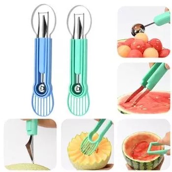 Набор из 3-в-1 фруктовых нарезок из нержавеющей стали: шарик для дыни, совок, резак для арбуза, дыня, драконий фрукт, киви, гаджет для мороженого