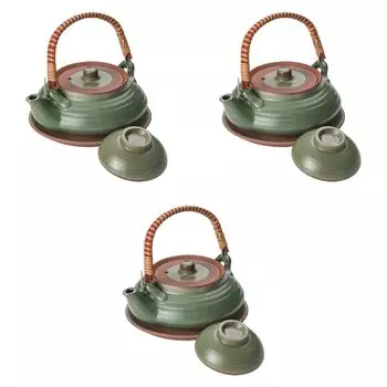 Набор из 3 зеленых плоских глиняных жучков для горшков x 5 см. Жучки Добин, изготовленные в Китае Setomonohonpo [11.6 (240 куб.см)] зелёный