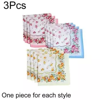 Набор из 3 женских квадратных полотенец-носовых платков для вытирания пота, из чистого хлопка, впитывающих, с цветочным принтом, сувениры для невесты, салфетки под приборы 3pcs