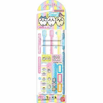Набор из 3 зубных щеток Bandai Chiikawa для детей от 6 до 12 лет и старше. Используйте наклейки по вашему выбору на зубной щетке.. Наклейки - это вода.