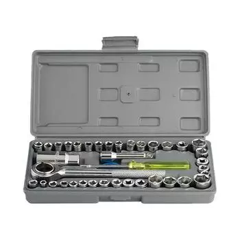 Набор из 40 торцевых ключей с трещоткой и удлинителями, набор шестигранных торцевых ключей с футляром на 1/4 и 3/8 дюйма серый