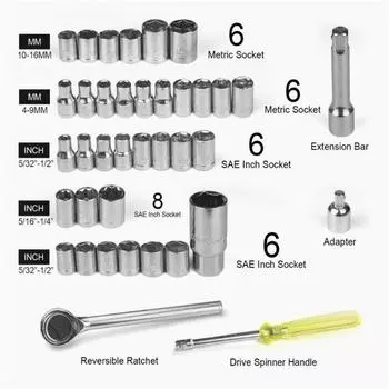 Набор из 40 ударных головок с коробкой для хранения, устойчивый к коррозии, износостойкий для велосипеда, мотоцикла 40-piece socket set