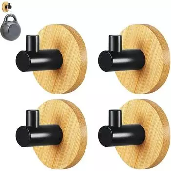 Набор из 4 бамбуковых крючков для полотенец, крючки для халатов, крючки для полотенец и полотенец, самоклеящиеся бамбуковые крючки для подвешивания курток, ремней