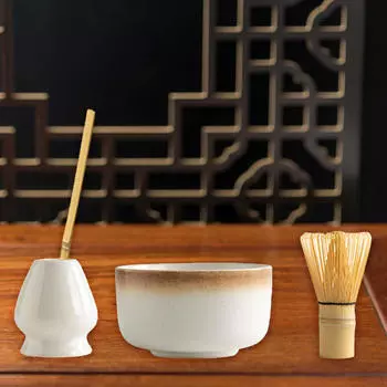 Набор из 4 бамбуковых венчиков для матча для чайной церемонии и домашнего использования белый