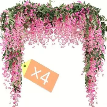 Набор из 4 искусственных подвесных цветов глицинии для свадебной арки, вечеринки, сада, домашнего декора - Идеально для Св. День святого Патрика, Пасха, Уличное украшение 4pcs