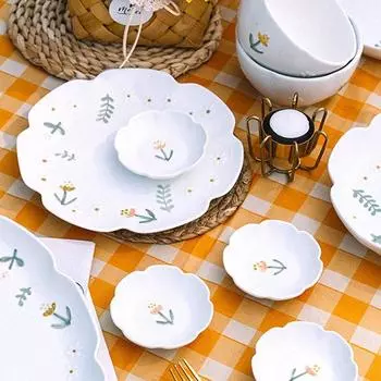 Набор из 4 керамических тарелок с 3D-рельефом, десертная тарелка с ромашками, кухонная тарелка для пасты, хлеба, столовая посуда, сервировочное блюдо 6/8,5 дюймов, матовое 6inch