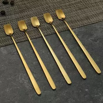 Набор из 4 кофейных ложек Leeseph, нержавеющая сталь, длинная ручка, ложки для размешивания эспрессо, десертные чайные ложки