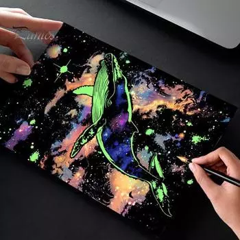 Набор из 4 листов бумаги для рисования скретч-бумагой формата А4, набор для рисования радужной доской с инструментами для взрослых, набор для рисования для снятия стресса зелёный