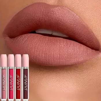 Набор из 4 матовых блесков для губ DUNUF — стойкая водостойкая жидкая помада в красных оттенках, кремовая текстура, подходит для всех типов кожи, идеально подходит для ежедневного использования 8#+11#+18#+22#