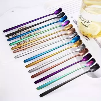 Набор из 4 многоразовых десертных ложек из нержавеющей стали с длинной ручкой для дома, ресторана и вечеринок — идеально подходит для мороженого, молока и кофе 5.91inch-4 Sticks золотистый