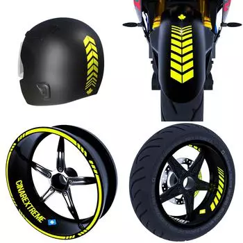 Набор из 4 наклеек Moto Rider, флуоресцентно-желтая внутренняя полоса для шлема и брызговика CinarExtreme
