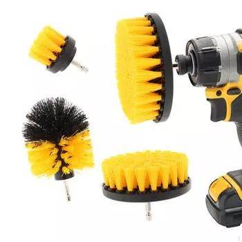 Набор из 4 насадок для дрели, щетки для мытья полов, плитки, жёлтый