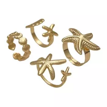 Набор из 4 открытых колец в прибрежном шик стиле с морской звездой, регулируемые пляжные украшения для женщин, золотые и серебряные модные летние аксессуары золотой