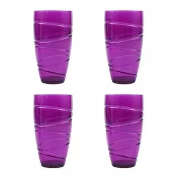 Набор из 4 пластиковых стаканов, многоразовые стаканы с вихревым дизайном, штабелируемые стаканы для воды для пикников в саду, кемпинга, барбекю, вечеринок 1 Set фиолетовый