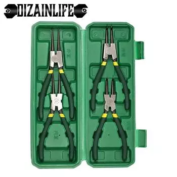 Набор из 4 плоскогубцев для стопорных колец 7 , плоскогубцы с длинными носами, прямые изогнутые плоскогубцы, внутренние и внешние, прямые изогнутые плоскогубцы, инструмент для снятия стопорного кольца