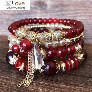 Набор из 4 предметов из бисера и кристаллов, женский модный браслет в стиле бохо, ювелирные изделия