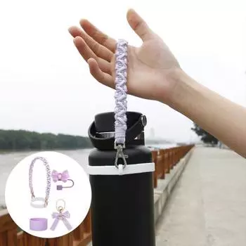 Набор из 4 принадлежностей для стаканов для воды, крышка из пищевого силикона, ремешок для ручки, бант, соломенная крышка, декоративные подвески для стакана объемом 30/40 унций, многоразовый набор розовый