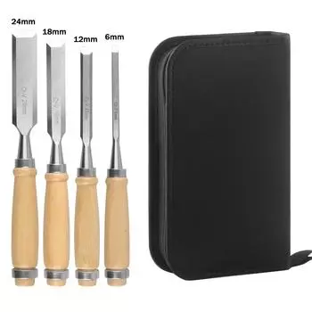 Набор из 4 профессиональных стамесок по дереву для деревообработки, удобная ручка из хромованадиевой стали с сумкой для хранения Chisel Set