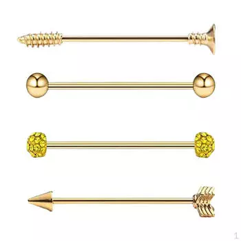 Набор из 4 промышленных серег-штанги со штангой, 14 г 16 г Silver