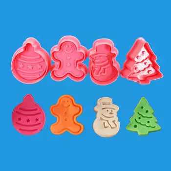 Набор из 4 рождественских формочек для печенья, рождественская елка, снеговик, пряничное яйцо, штамп с пружинной ручкой