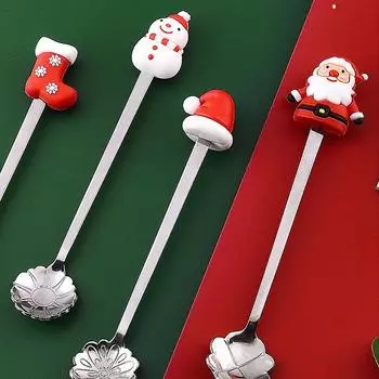 Набор из 4 рождественских подарочных ложек из нержавеющей стали 410, кофейная ложка, креативный мультяшный рождественский подарочный набор ложек для размешивания кофе